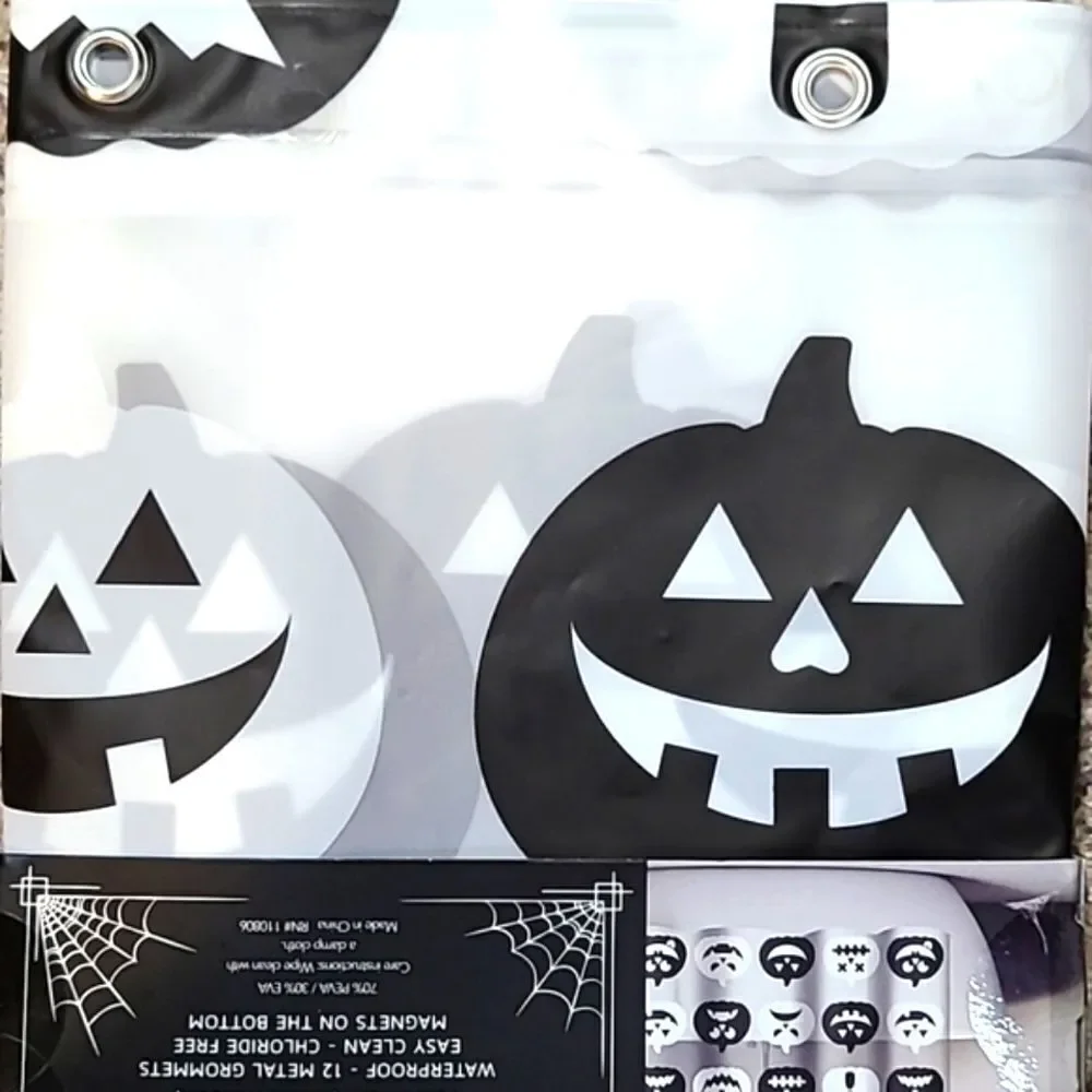 Halloween Black & White Pumpkin Faces Shower Curtain, 70